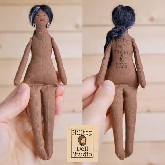 Mini Fabric Doll "Ava" Handcrafted Textile Cloth Heirloom Primitive Doll - Picture 4 of 8